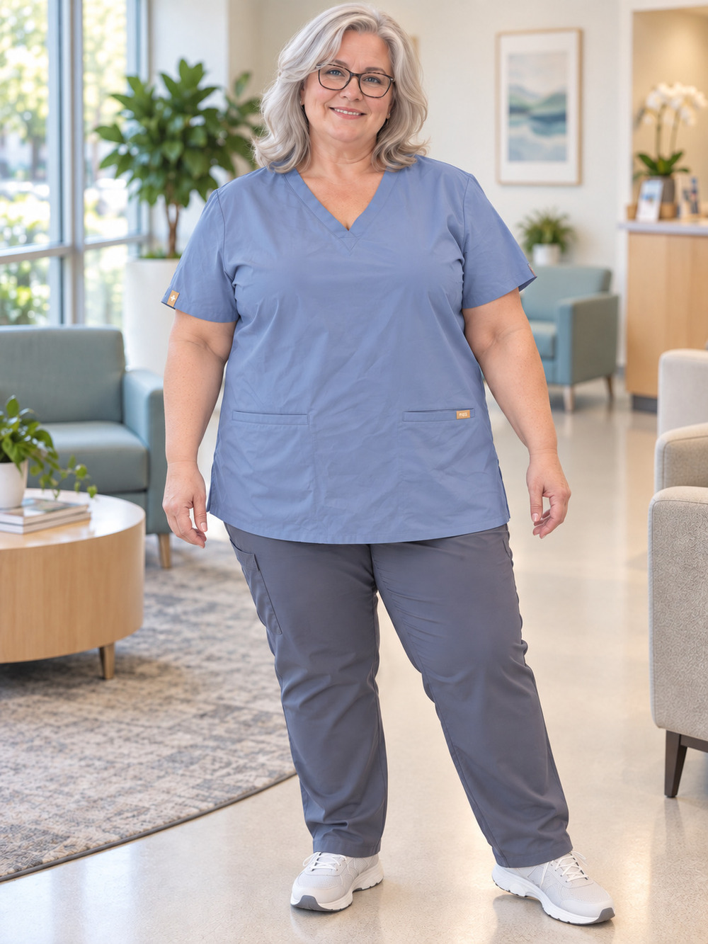FIGS Blue Gray V-Neck Short Sleeve Pocket Scrub Top XXL